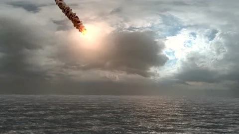 Meteor asteroid impact the ocean creating shockwave Stock Footage 228817563
