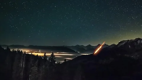 Meteor Falling to Earth at Night - Asteroid Comet Strike Stock Footage 325334825