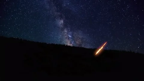 Meteor Falling to Earth at Night - Asteroid Comet Strike Stock Footage 325334844