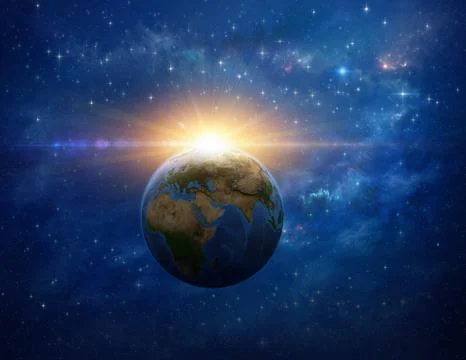 Meteor impact, massive explosion on planet Earth from space Stock Photos