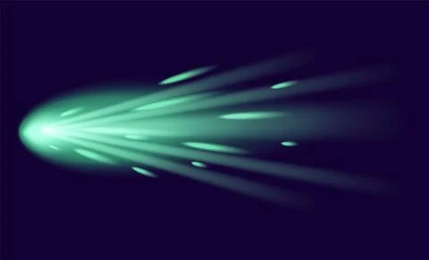 Meteor or comet. Neon space flying meteorite or asteroid, realistic vector Illustrazione stock