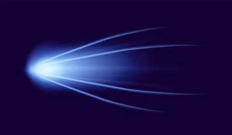 Meteor or comet. Neon space flying meteorite or asteroid, realistic vector Stock Illustration