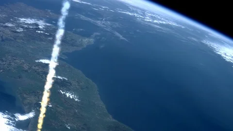 Meteor or comets over continent Stock Footage 73982504