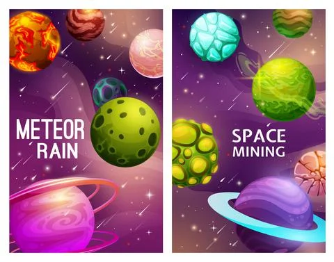 Meteor rain and space mining, galaxy planets 스톡 일러스트
