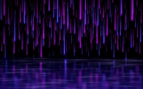 Meteor rain with falling glowing comets with specular blurred reflection from Stock Illustration