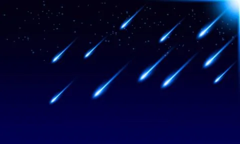 Meteor rain with falling glowing comets. Abstract light digital background. Stock-Illustration