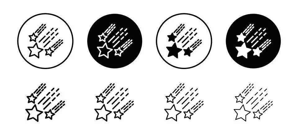 Meteor shower vector icon set collection. Meteor shower Outline flat Icon. Stock Illustration