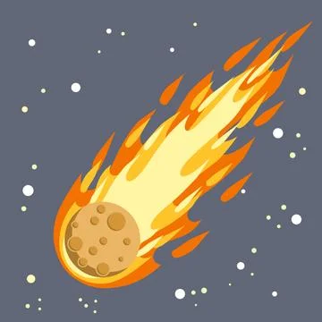 Meteor with trail of fire. Dangerous space object. Big asteroid. Stock Illustration