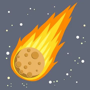 Meteor with trail of fire. Dangerous space object. Big asteroid. Stock Illustration