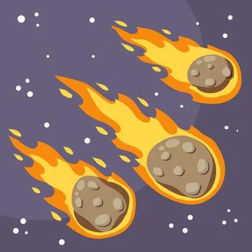 Meteor with trail of fire. Dangerous space object. Big asteroid. Stock Illustration