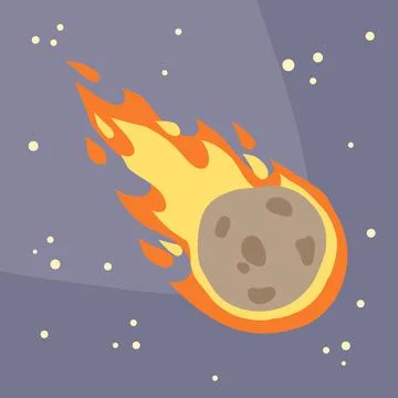 Meteor with trail of fire. Dangerous space object. Big asteroid. Stock Illustration