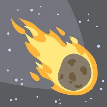 Meteor with trail of fire. Dangerous space object. Big asteroid. Stock Illustration
