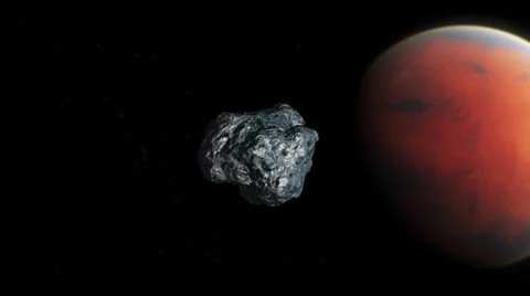 Meteor tumbling towards planet Mars, asteroid crash to the Mars Stock Footage 41254071
