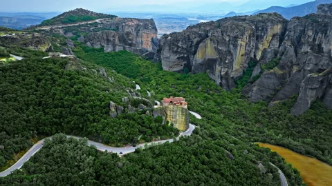 Meteora 6 Eastern Orthodox monasteries built on top of rock pillars. Stock Footage 260191314