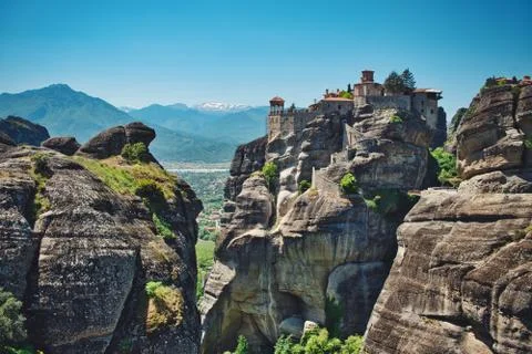 Meteora and the monastery Stock Photos