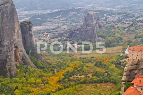 Meteora cliffs and monasteries Stock Photos
