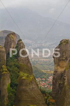 Meteora cliffs and monasteries Stock Photos