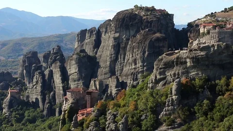 Meteora in Greece. Panoramic view Stock Footage 80485952