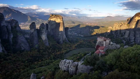 Meteora monasteries in Greece, timelapse Video stock 99374215