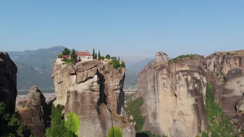 Meteora Monastery drone-shot ascent Stock Footage 141310154