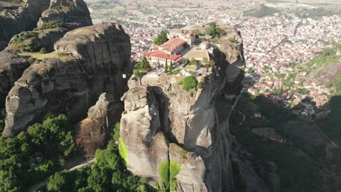 Meteora Monastery drone-shot circle Stock Footage 141305088