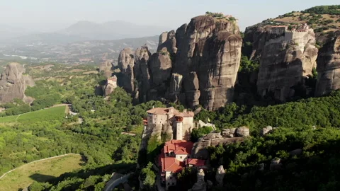 Meteora Monastery drone-shot circle Stock Footage 141311067