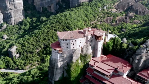 Meteora monastery drone-shot Stock Footage 141356868