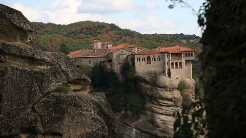 Meteora Monastery Fall Colors in Background Video stock 101282831