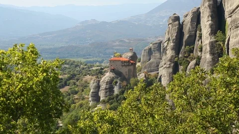 Meteora Monastery Framed by Trees 스톡 동영상 101282949