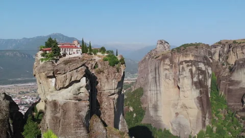 Meteora Monastery of the Holy Trinity aerial shot Stock Footage 141253761