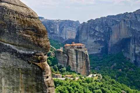 Meteora. Monastery at rocks Stock Photos