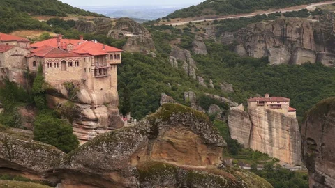 Meteora monastery view thessaly, monastery holy trinity in meteora greece Video stock 129090309