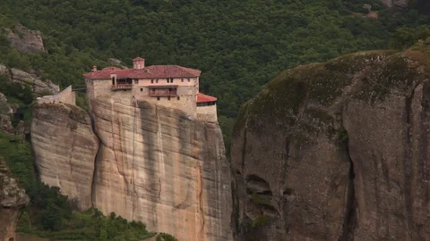 Meteora monastery view thessaly, monastery holy trinity in meteora greece Video stock 129090392