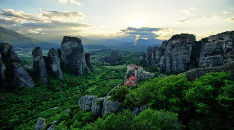 Meteora Sunset Stock Footage 52116753