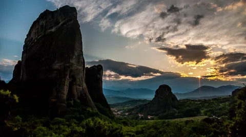 Meteora Sunset Stock Footage 52179127