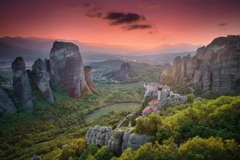 Meteora &amp; Sunset Stock Photos