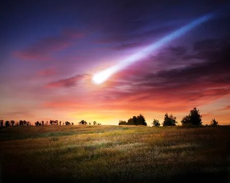 Meteorite and Earth. Elements of this image furnished by NASA. Stockfoto's
