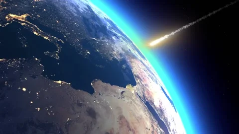 Meteorite approaching Earth, collision course. Asteroid. Earth's atmosphere 動画素材 233883906
