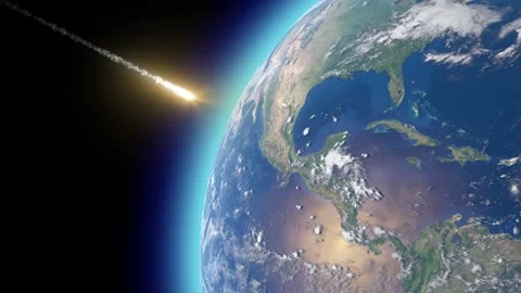 Meteorite approaching Earth, collision course. Asteroid. Earth's atmosphere Stock Footage 233883907