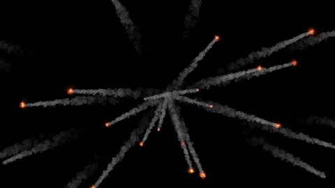 A meteorite flying in a radial pattern while emitting smoke Stock Footage 332209197