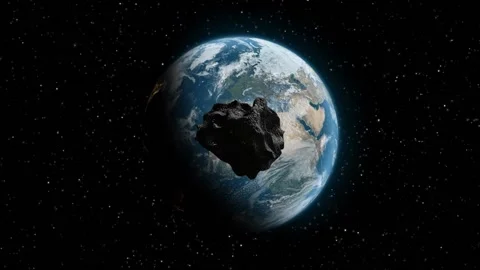 Meteorite hitting the earth. Asteroid on a collision course towards Earth Stock Footage 145132965