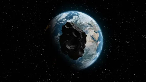 Meteorite hitting the earth. Asteroid on a collision course towards Earth Stock Footage 145143223