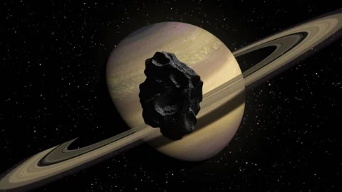 Meteorite hitting Saturn. Asteroid on a collision course towards Saturn Stock Footage 145151457