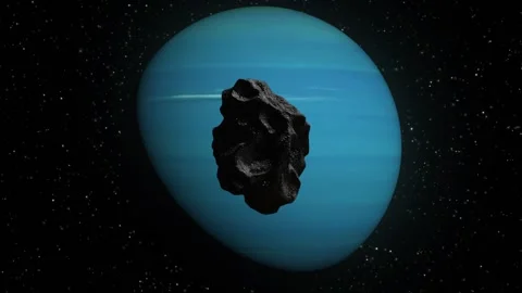 Meteorite hitting Uranus. Asteroid on a collision course towards Uranus Stock-Footage 145151450