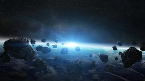 Meteorite impact on planet Earth in space Stock Illustration