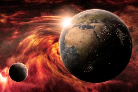 Meteorite impact on a planet in space Stock Illustration