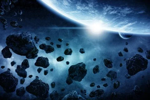 Meteorite impact on a planet in space Stock Illustration
