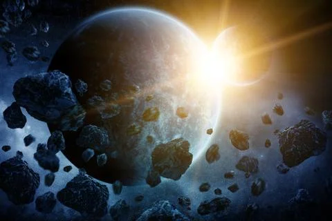 Meteorite impact on a planet in space Stock Illustration