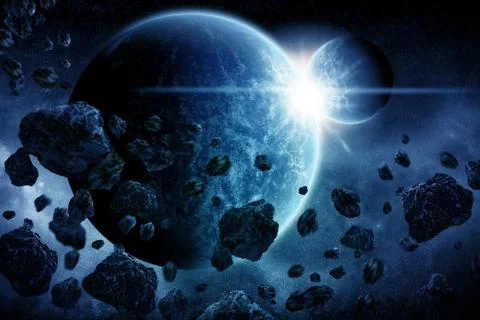 Meteorite impact on a planet in space Stock Illustration