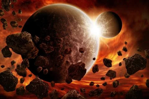 Meteorite impact on a planet in space Иллюстрация